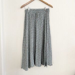 Olivaceous Women’s Green Floral‎ Midi Length Cottage Core Smocked Waist Skirt L